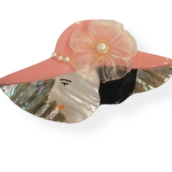 Vintage Jewelry - 80's MOP Lady Vintage Pin